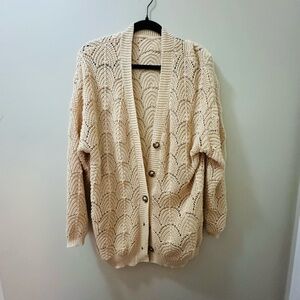Cream cardigan with unique buttons and a relaxed fit #cardigan #knitwear
